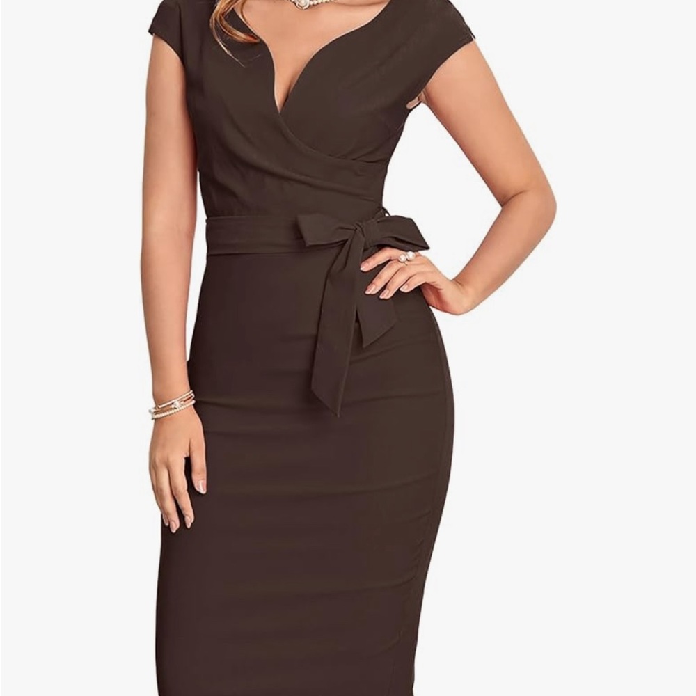 Women's Vintage 1950s Style Wrap V Neck Tie Waist Formal Cocktail Dress